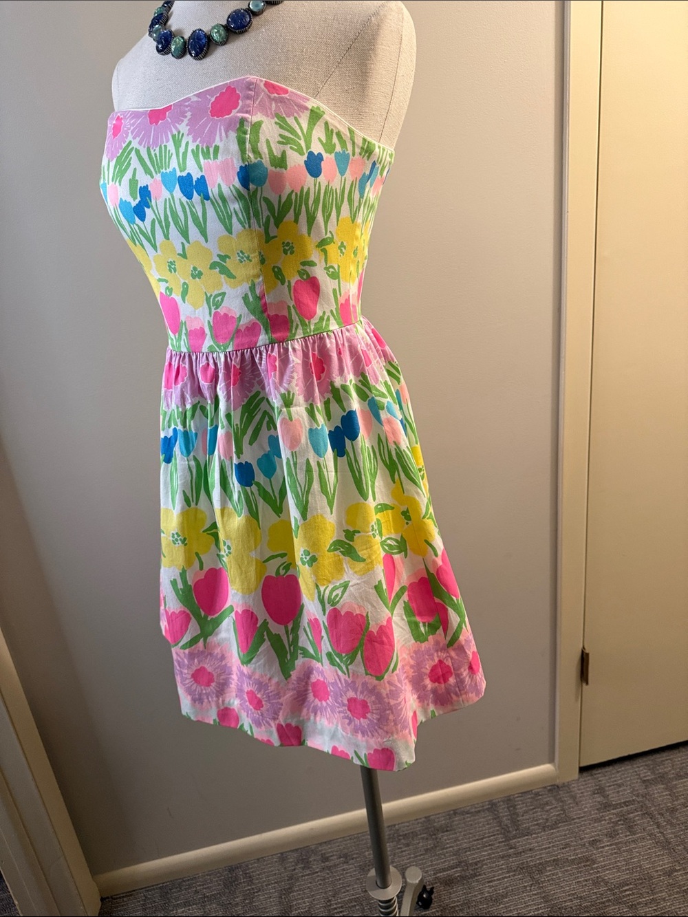 Lilly Pulitzer Strapless Floral Sundress in Pink, Yellow & Blue - Picture 2 of 11